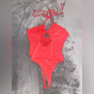 Red Halter Cut Out Bodysuit